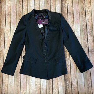 NWT Anthropologie Luluvia Black Embroidered Lined Jacket Size L Wool Blend